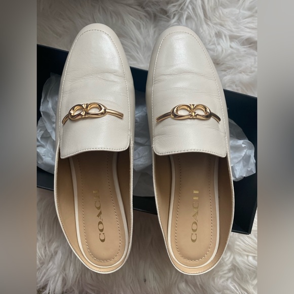 Coach Cream Mules with Gold Accent - Picture 5 of 8